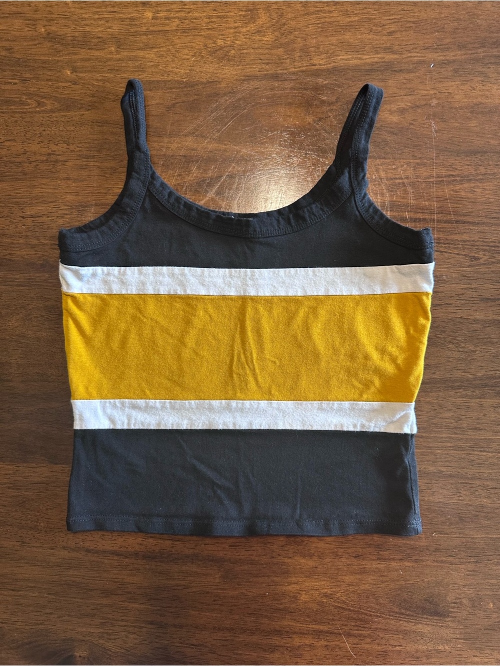 Women’s Colorblock Cropped Tank Top - Black, White & Mustard